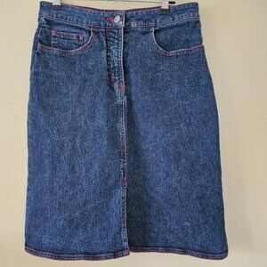 Esprit Denim Skirt Brand Size 3/4 / US XS Blue Midi Front Slit Zip Fly VTG Boho